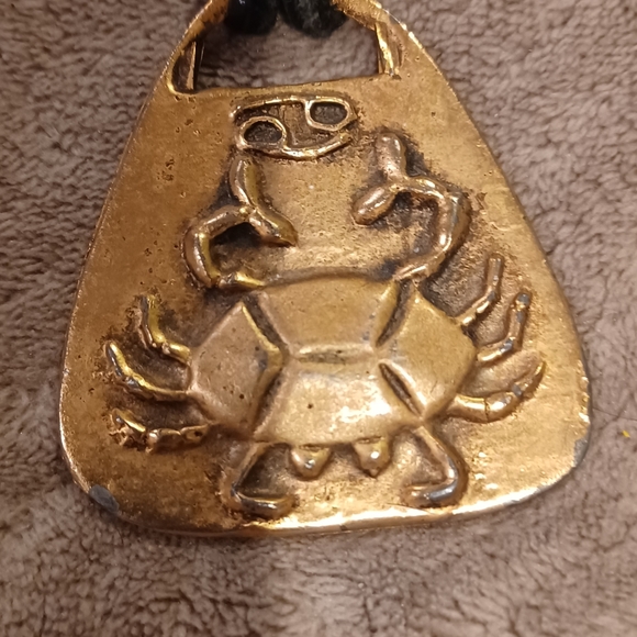 Necklace with large brass pendant with a crab in relief leather strap - Picture 2 of 3